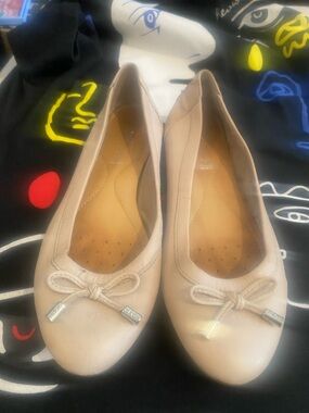 Geox Beige Ballet Flats with Bow Accent